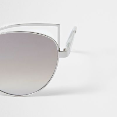 Silver wire cat eye mirror sunglasses